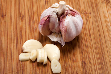 Garlic on the wooden table