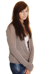 Fototapeta premium Teen girl in depression, isolated on white 