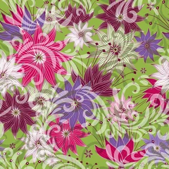 Möbelaufkleber Seamless green floral pattern © Olga Drozdova
