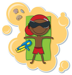 African-American boy relax on the beach