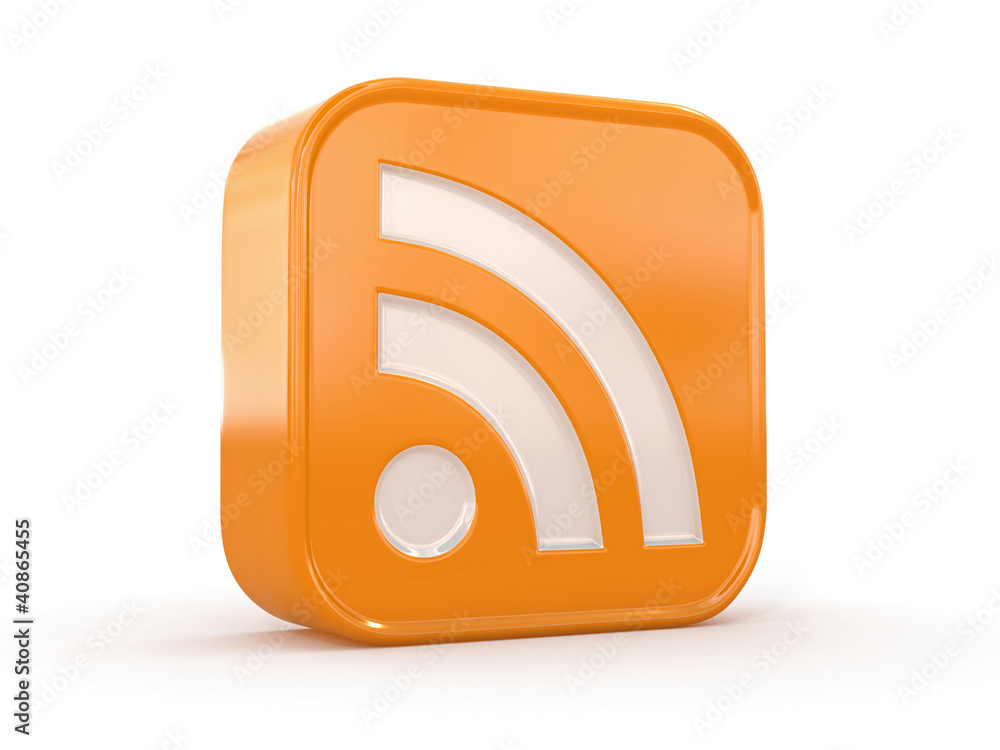 Aufkleber rss or feed icon on white isolated background