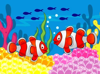 Crédence de cuisine en verre imprimé Sous-marin Caricature de poisson clown