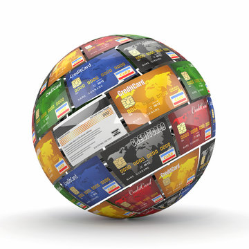 Sphere or globe from credit cards