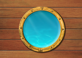ship porthole with underwater view