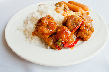 Thai food Fried rice with fried chicken
