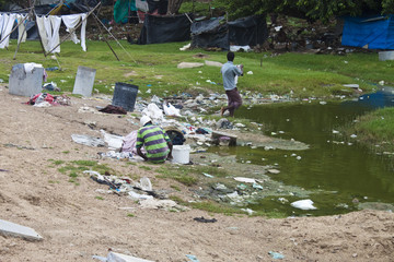 Poor people living in slum  in Ahmedabad