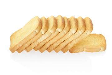 Toasts or rusk bread on white, clipping path included