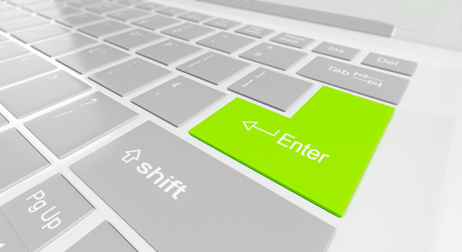 3d illustration: button on the keyboard input of a red green