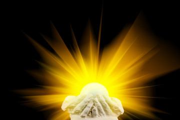 Spiritual light in cupped hands