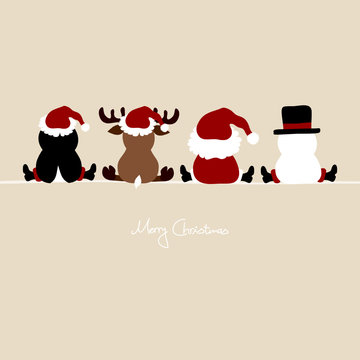 Santa, Snowman, Penguin & Reindeer Beige