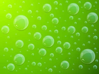 Water drops on green background. Vector illustration.