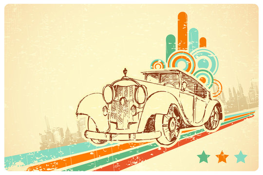 Vintage Car on Retro Background