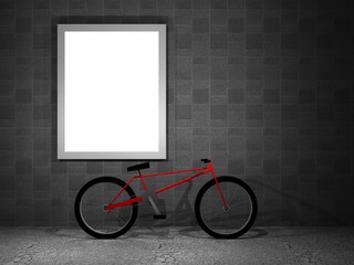 illustration of a advertising panel at night with bicycle