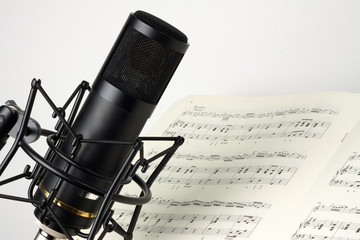 Studio microphone with music sheet