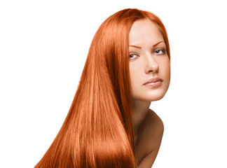 woman with long healthy shiny red hair