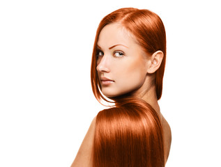 woman with long healthy shiny red hair