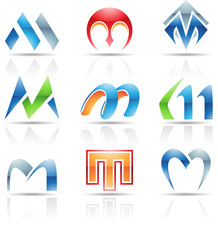 Vector illustration of glossy icons based on the letter M