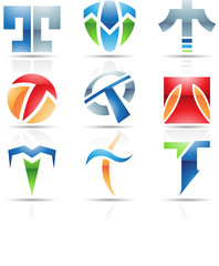 Vector illustration of glossy icons based on the letter T