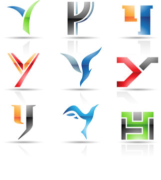 Vector illustration of glossy icons based on the letter Y