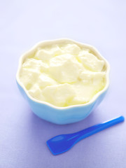 close up of a bowl of yogurt