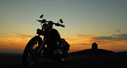 Printed kitchen splashbacks Motorcycle motorbike sunset