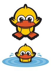 Funny Duckling Swimming in the Pond