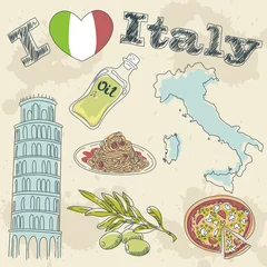 Papier Peint photo Doodle Carte de grunge de voyage Italie