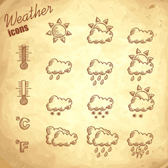 Retro weather icons hand drawn