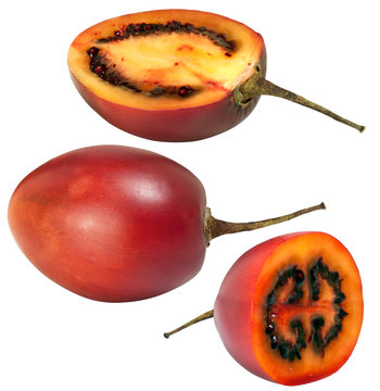 Slice fresh tamarillo on white background