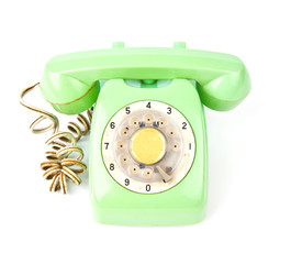 vintage green telephone isolated