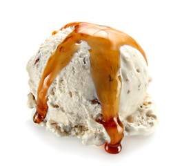 Ice cream scoop with caramel toppping
