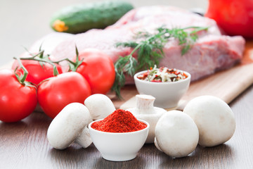 fresh meat with mushrooms and spices