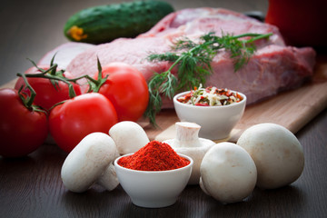 fresh meat with mushrooms and spices