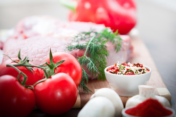 fresh meat with mushrooms and spices