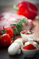 fresh meat with mushrooms and spices