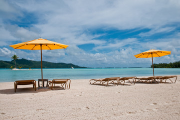 view on chairs and umbrellas on the beach
