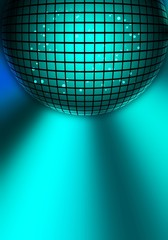 Abstract techno disco magic ball poster on blue background