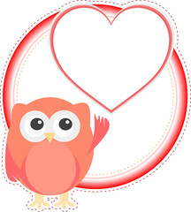 valentine owl girl with heart. holiday vector card