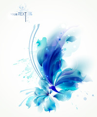 Tender background with blue abstract flower and butterfly on it