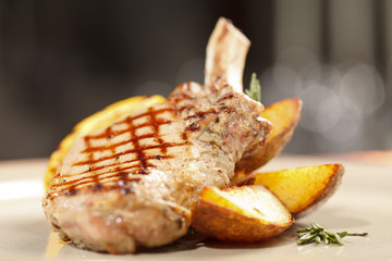 Grilled meat ribs with potatoes