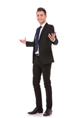 big welcome from a young business man