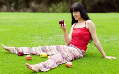 woman on the green meadow