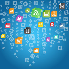 Modern social abstract media icons falling down