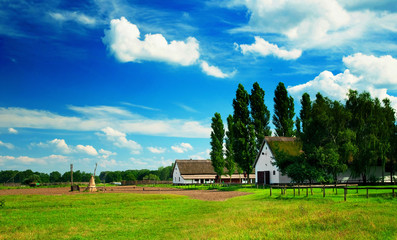 Landscape of Hungary with a farmhouse