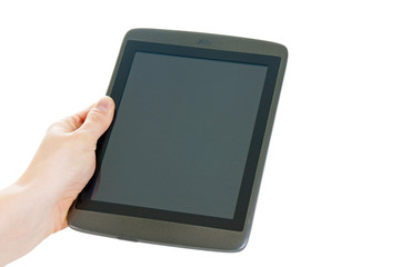 holding blank tablet pc