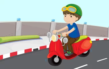 Foto op Plexiglas Motorfiets Jongen op een scooter