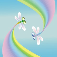 Две летящие стрекозы и радуга © shinshilla