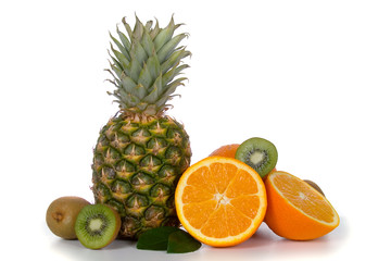 Pineapple, oranges and kiwi