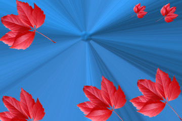 Абстрактный стильный синий фон с красными листьями