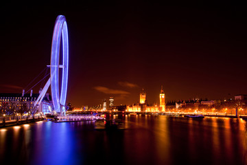 London Eye and Big ben at Night - obrazy, fototapety, plakaty